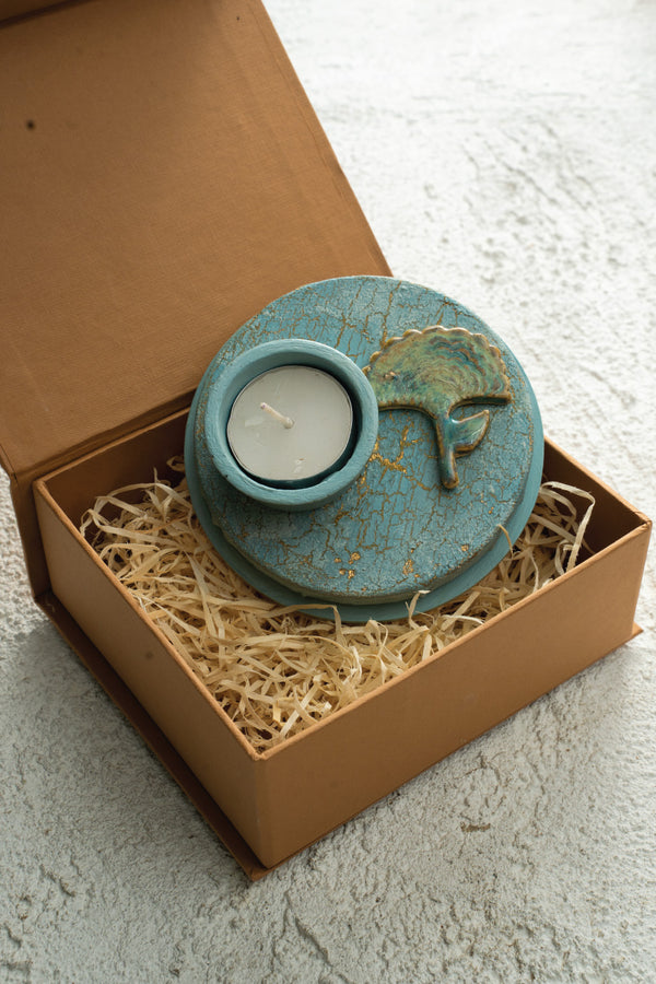 Ceramic motif mounted on canvas with a mdf base