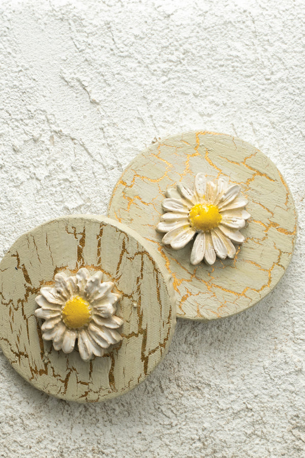 Golden Crackle Daisy Plaques (Set of 2)