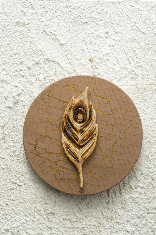 Golden Crackle Peacock Plume Medallion