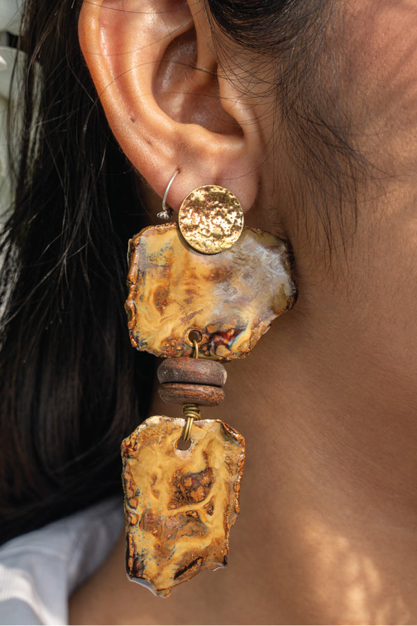 Handcrafted Ceramic & Brass Fusion Earrings