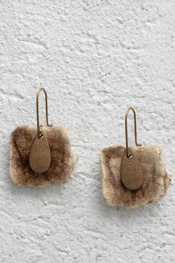 Handcrafted Ceramic & Brass Fusion Earrings
