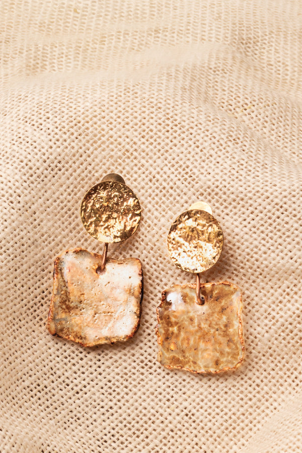 Handcrafted Ceramic & Brass Fusion Earrings