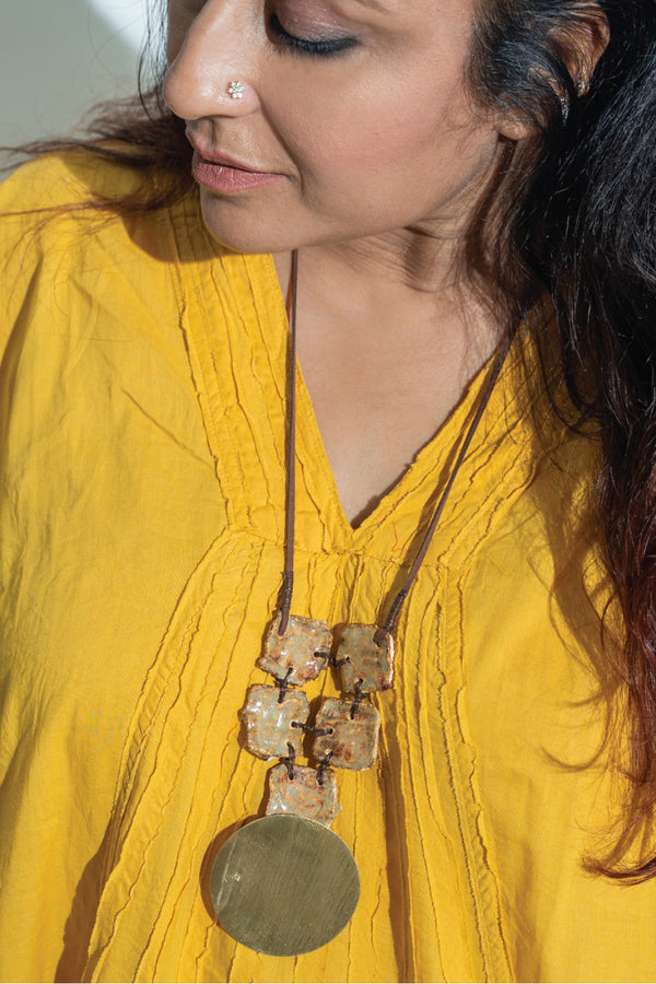 Handcrafted Ceramic & Brass Fusion Necklace