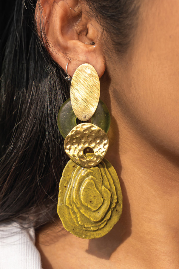 Handcrafted Ceramic & Brass Fusion Earrings