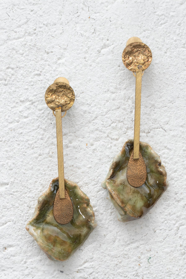 Handcrafted Ceramic & Brass Fusion Earrings