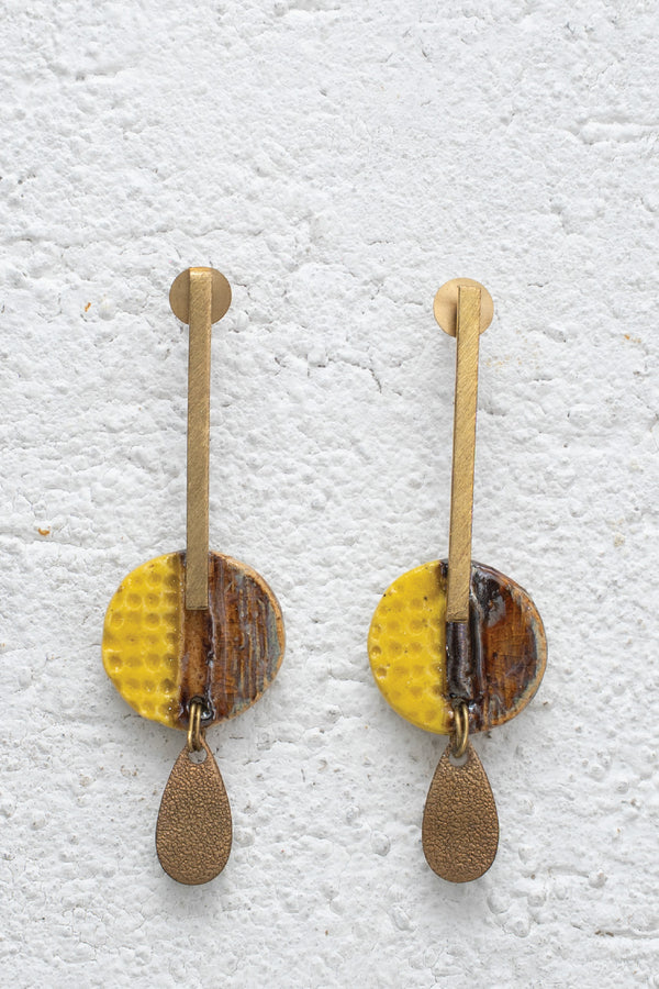 Handcrafted Ceramic & Brass Fusion Earrings