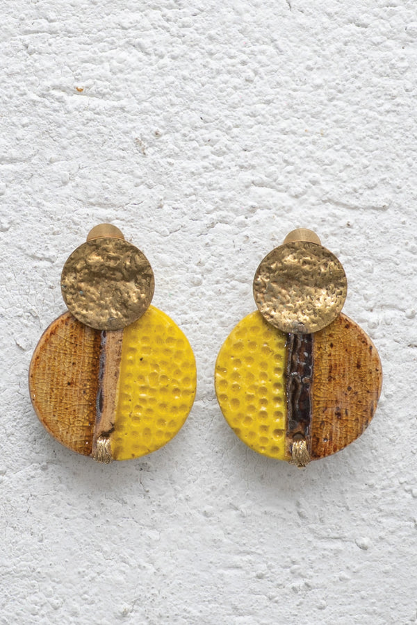 Handcrafted Ceramic & Brass Fusion Earrings