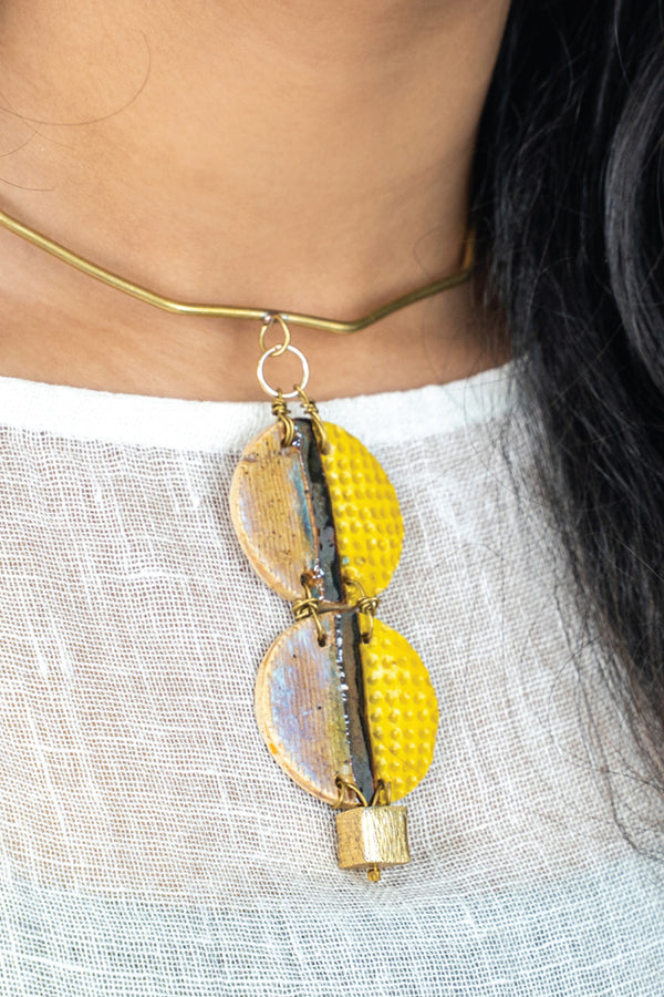 Handcrafted Ceramic & Brass Fusion Necklace